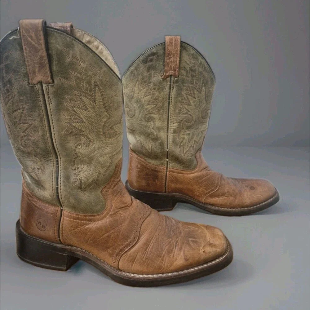 Double-H Boots Gabriel DH3571 Men's Sz 9D Boots Cowboy Cognac Brown Olive Green